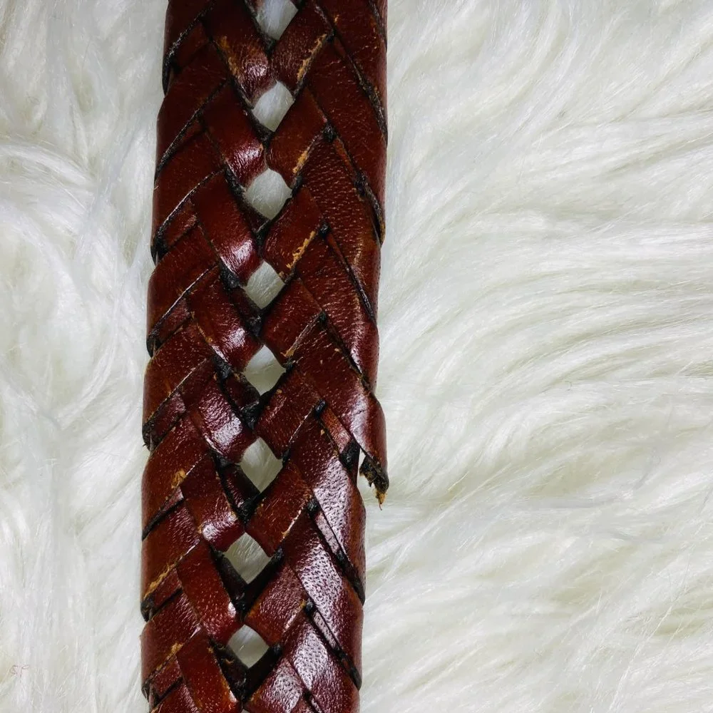 PGA Mens Braided Leather Belt‎ Silver Buckle Closure Size 36